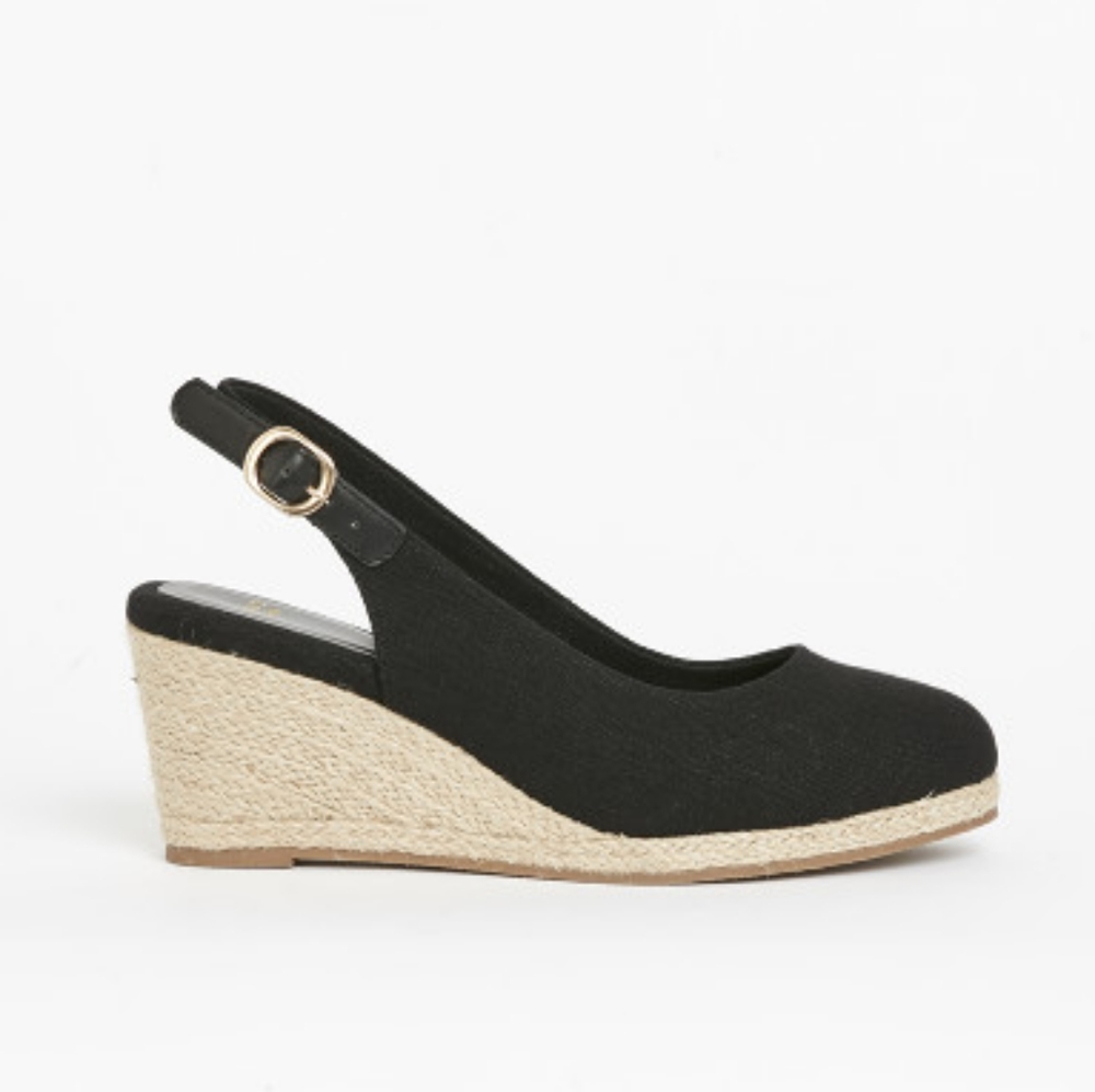 NEW SLING BACK WEDGE BY EVANS IN BLACK (WIDE WIDTH)